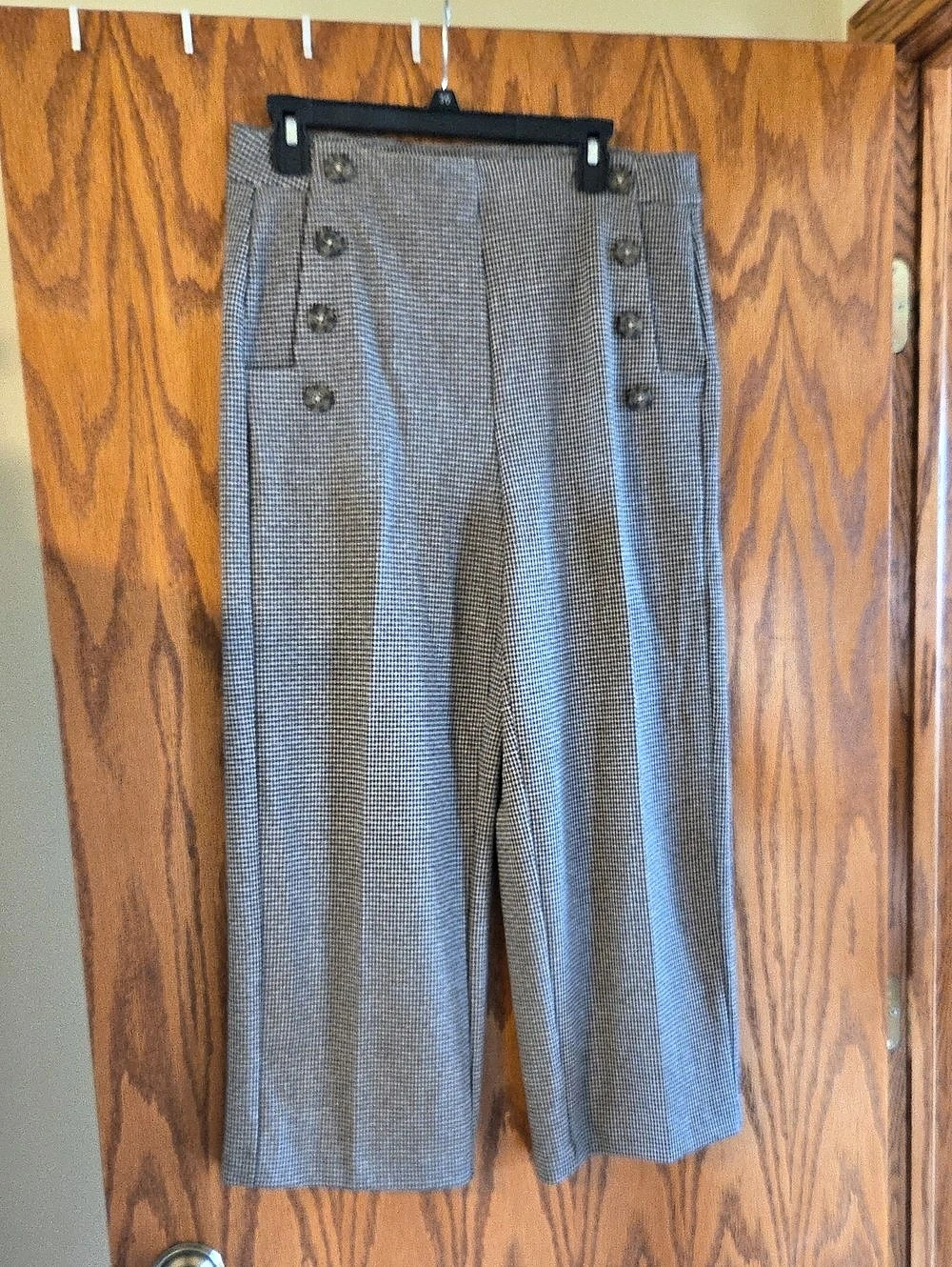 Haven & Blair Houndstooth Wide Leg Pants in Gray Size Medium